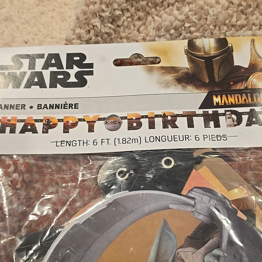 ❤️10/$20 New Star Wars Mandalorian Birthday Banner - Black and Orange